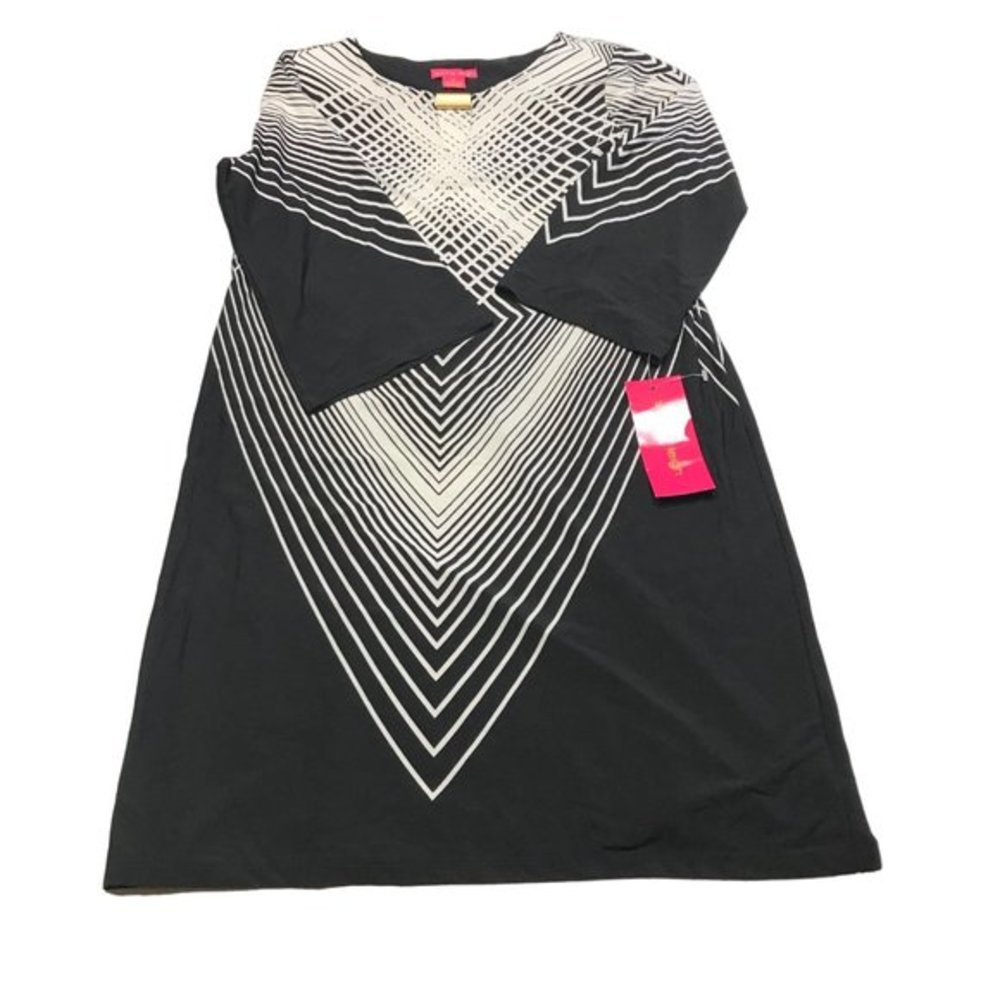 New Sunny Leigh Shift Dress Womens Medium black‎ white Career Comfort Stretch - Picture 2 of 11